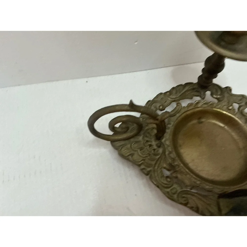 Vintage Brass Chamberstick Candle Holder Ornate Scroll Filigree Gold